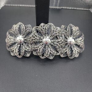 Silver Filigree Flower Brooch